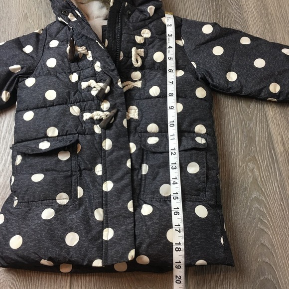 Baby Gap Polka Dots Faux Fur Hood Puffer Duffle Parka Jacket Black 3 Years - Picture 8 of 8